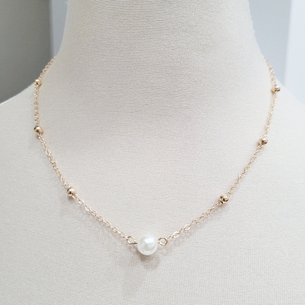 Brand New Gold Tone Pearl Gold Balls Choker Necklace
